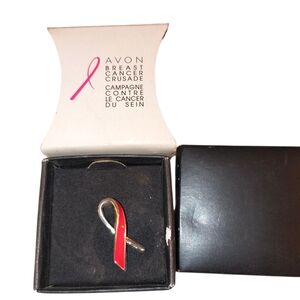 Avon Pink Awareness Ribbon Pin with Silver Trim